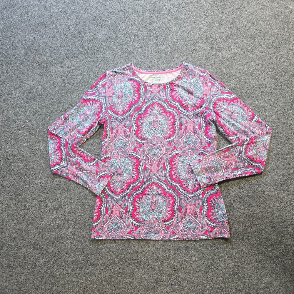 Talbots Top Women Size Small Pink Paisley Long Sleeve Colorful Round Neck Casual